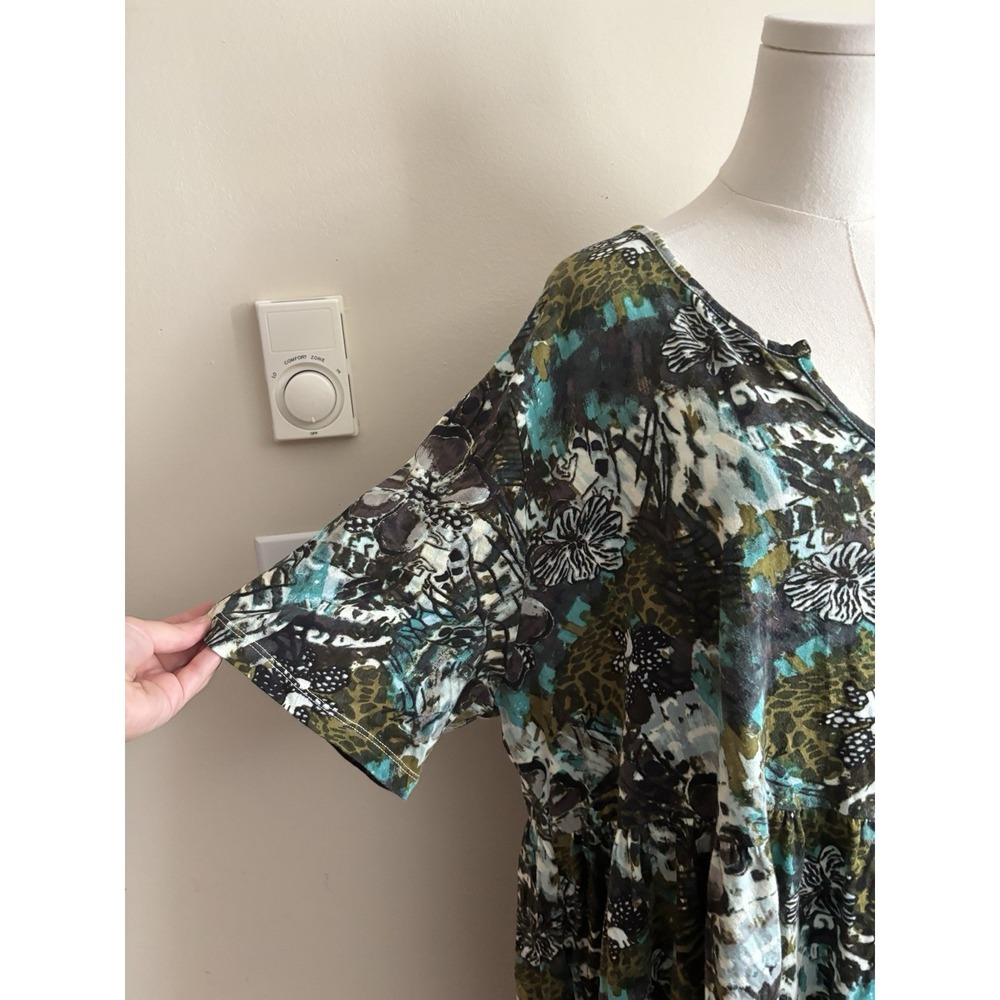 Ulla Popken 20 22 Plus Size Floral Green Blue Boho Cotton Pockets - Picture 3 of 9